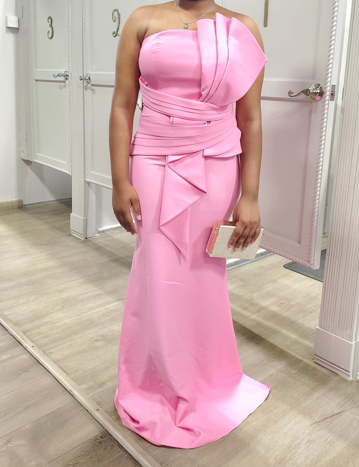 Scallop front with ruffle gown