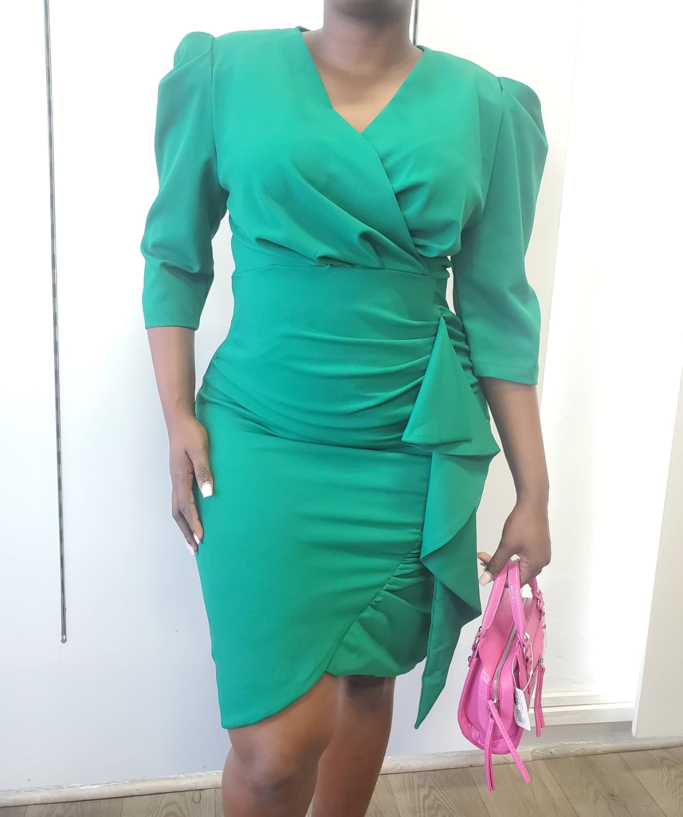 Vibrant V-Neck Peplum Ruched