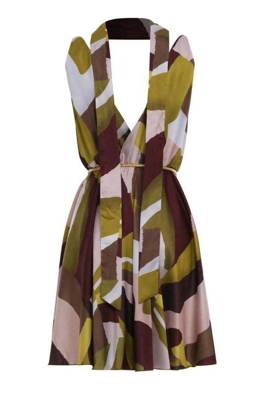 Xena - Spaghetti Strap V-Neck Belted Dress
