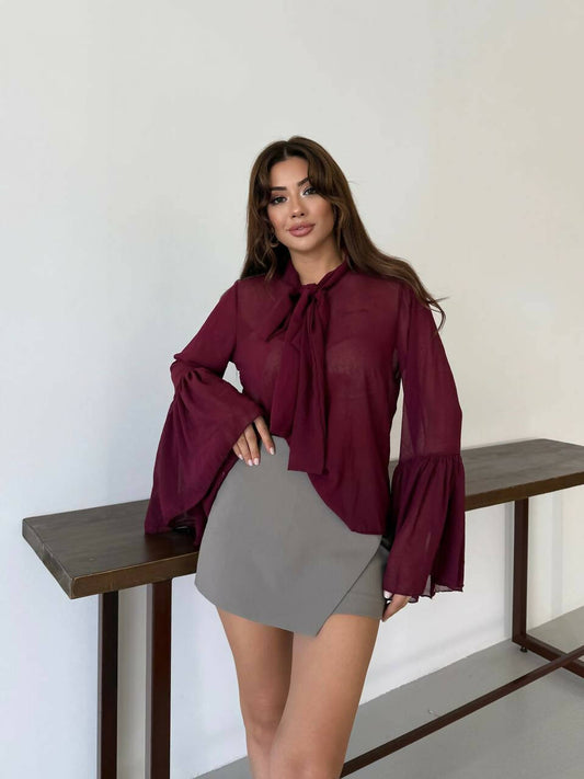 Elise - Sheer Bow-Neck Blouse