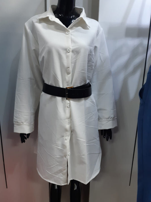 Striped Belted Shift Shirt Dress with Button Front